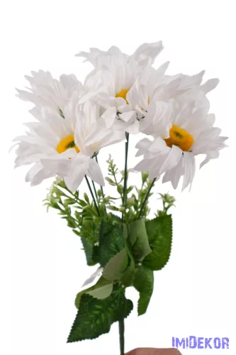 Margaréta 7 ágú selyemvirág csokor 38 cm - Fehér