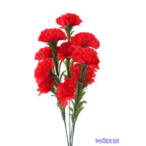 Szegfű 6 ágú 12 fejes selyemvirág csokor 46cm - Piros
