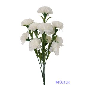   Szegfű 6 ágú 12 fejes selyemvirág csokor 46cm - Törtfehér