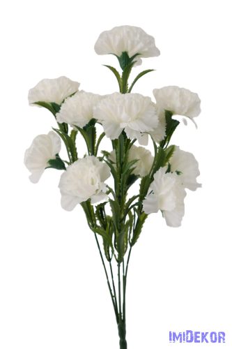 Szegfű 6 ágú 12 fejes selyemvirág csokor 46cm - Törtfehér