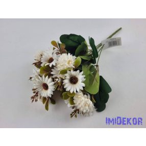 Krizantém - Margaréta 5 ágú selyem csokor 30cm - Krém