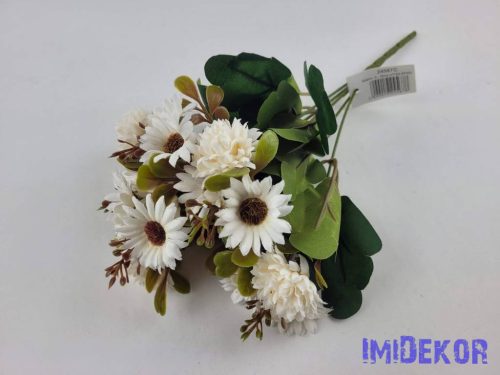 Krizantém - Margaréta 5 ágú selyem csokor 30cm - Krém