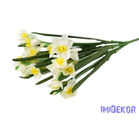 Nárcisz 7 ágú selyem csokor 60cm - Fehér-Sárga