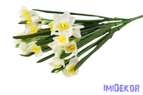 Nárcisz 7 ágú selyem csokor 60cm - Fehér-Sárga