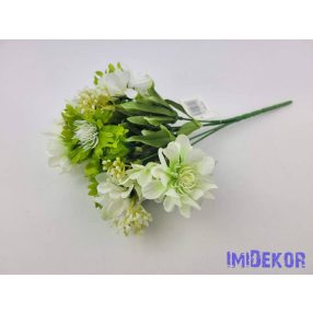   Mezei 5ágú műbogyós búzavirág csokor 27cm - Krémes Zöld