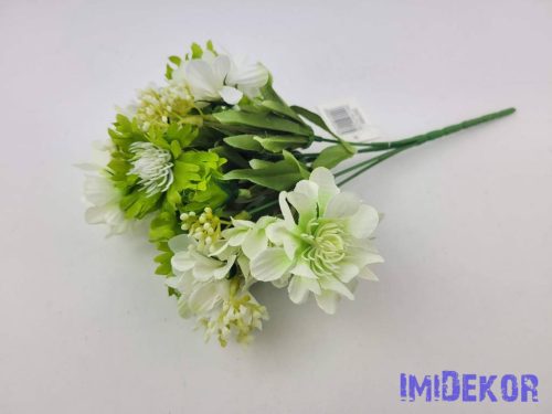 Mezei 5ágú műbogyós búzavirág csokor 27cm - Krémes Zöld