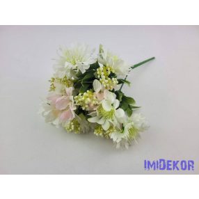   Mezei 5ágú műbogyós búzavirág csokor 27cm - Fehér Rózsaszín