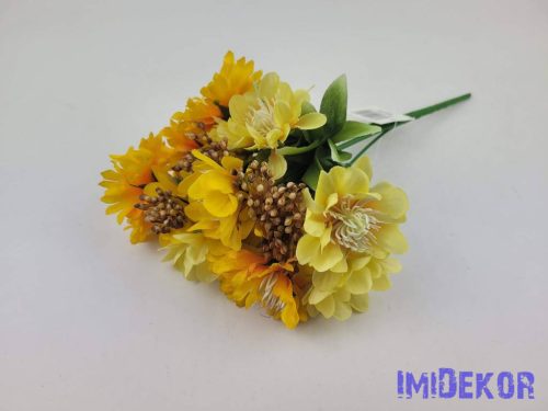 Mezei 5ágú műbogyós búzavirág csokor 27cm - Vajas Sárgás