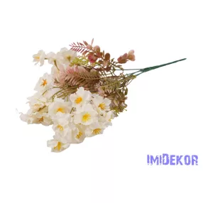 Apró virágos 5 ágú selyem csokor 38cm - Fehér