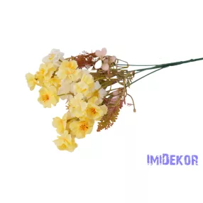 Apró virágos 5 ágú selyem csokor 38cm - Sárga