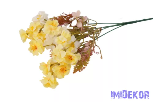 Apró virágos 5 ágú selyem csokor 38cm - Sárga