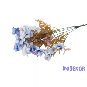 Apró virágos 5 ágú selyem csokor 38cm - Kék