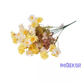 Apró virágos 7 ágú selyem csokor 38cm - Sárga