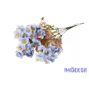 Apró virágos 7 ágú selyem csokor 38cm - Kék