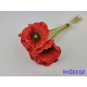 Gumi pipacs 7 szálas köteg 32cm - Piros