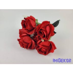 Rózsa 7 ágú selyemvirág csokor 40 cm - Piros