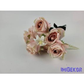 Rózsa 7 ágú selyemvirág csokor 40 cm - Rózsaszínes