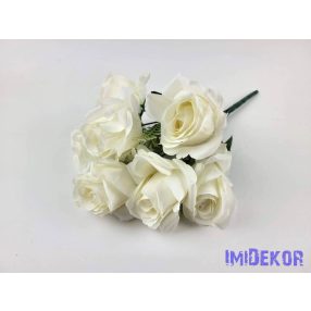 Rózsa 7 ágú selyemvirág csokor 40 cm - Fehér