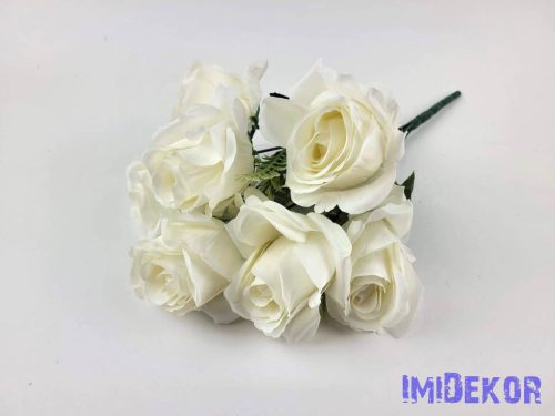 Rózsa 7 ágú selyemvirág csokor 40 cm - Fehér