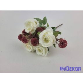 Rózsa 5 ágú selyem csokor 26 cm - Törtfehér