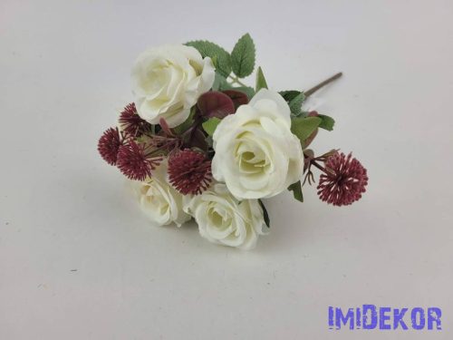 Rózsa 5 ágú selyem csokor 26 cm - Törtfehér
