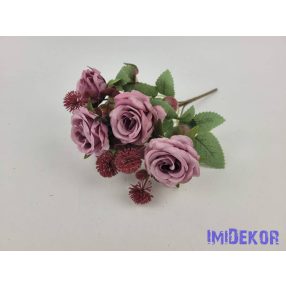 Rózsa 5 ágú selyem csokor 26 cm - Mályva