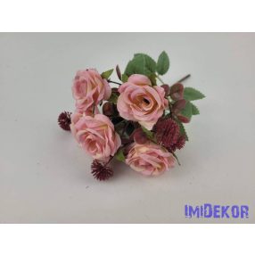 Rózsa 5 ágú selyem csokor 26 cm - Rózsaszín