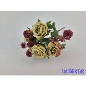 Rózsa 5 ágú selyem csokor 26 cm - Halvány