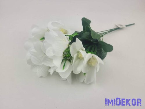 Anemóna 5 ágú selyem csokor 39cm - Fehér