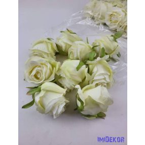 Bimbós rózsa selyemvirág fej D6,5cm - Zöldes Krém