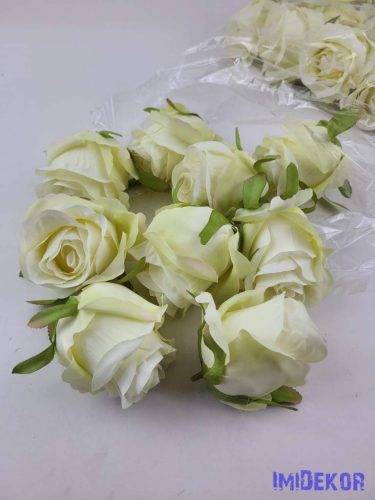 Bimbós rózsa selyemvirág fej D6,5cm - Zöldes Krém