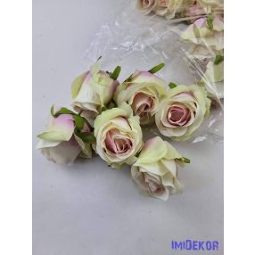 Bimbós rózsa selyemvirág fej D6,5cm - Zöldes Rózsaszín
