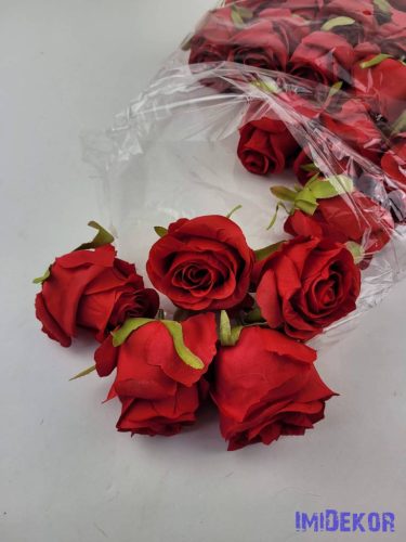 Bimbós rózsa selyemvirág fej D6,5cm - Piros