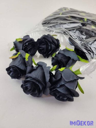 Bimbós rózsa selyemvirág fej D6,5cm - Fekete