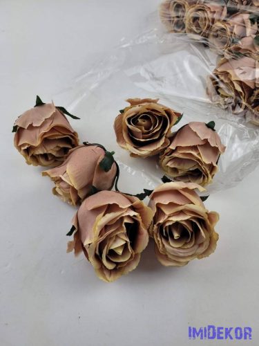 Bimbós rózsa selyemvirág fej D6,5cm - Cappucino