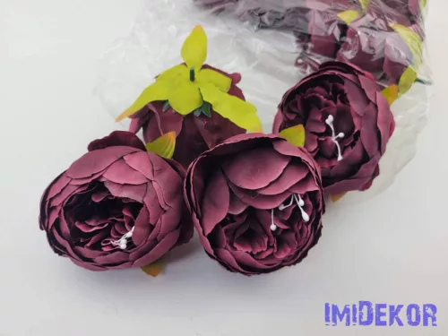 Peónia selyemvirág fej 9 cm - Bordó