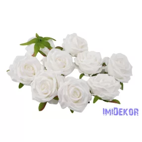 Bársony hatású rózsa fej 7cm - Fehér