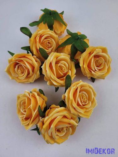 Bársony hatású rózsa fej 7cm - Napsárga