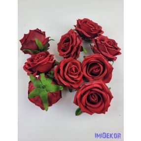 Bársony hatású rózsa fej 7cm - Piros
