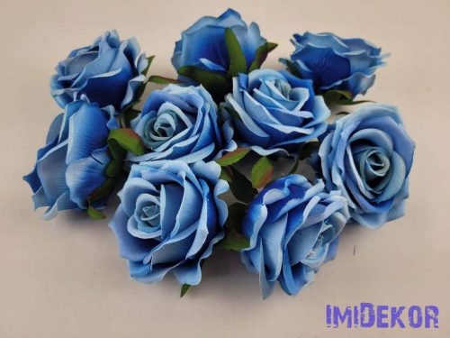 Bársony hatású rózsa fej 7cm - Kék