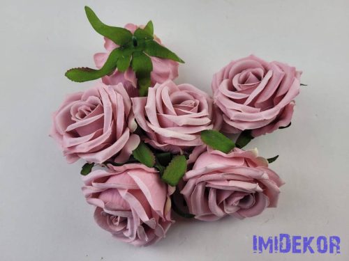 Bársony hatású rózsa fej 7cm - Világos Mályva