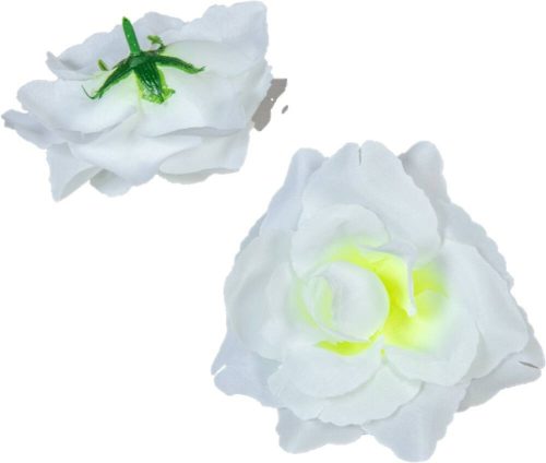 Rózsa nyílott selyemvirág fej nyílt rózsafej 10 cm - Fehér-Zöldes közepű