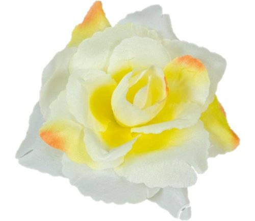 Rózsa nyílott selyemvirág fej nyílt rózsafej 10 cm - Krém-Sárga