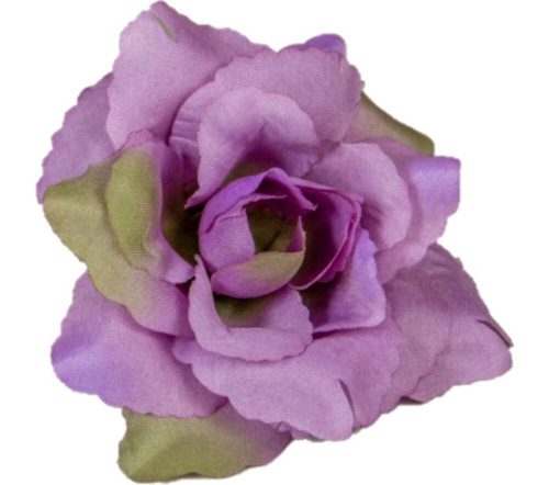 Rózsa nyílott selyemvirág fej nyílt rózsafej 10 cm - Lilás Mályva-Zöld