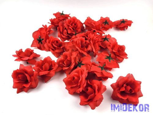 Nyílótt rózsa selyemvirág fej 9,5 cm - Piros