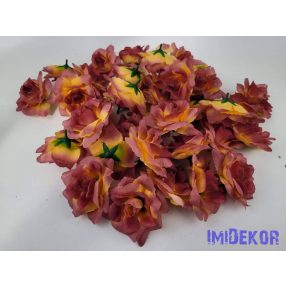   Nyílott rózsa selyemvirág fej 9,5 cm - Mályva-Barna Átmenetes