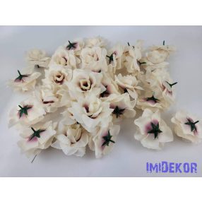   Nyílott rózsa selyemvirág fej 9,5 cm - Ekrü-Halvány Mályva