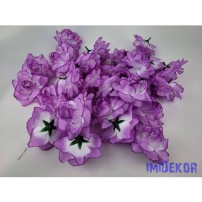   Nyílótt rózsa selyemvirág fej 9,5 cm - Világos Lila Cirmos
