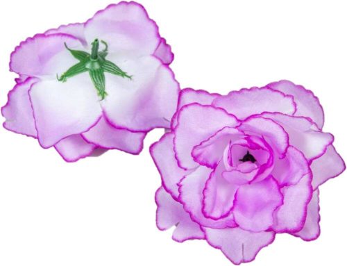 Rózsa nyílott selyemvirág fej nyílt rózsafej 10 cm - Halvány Lila cirmos erős szélű