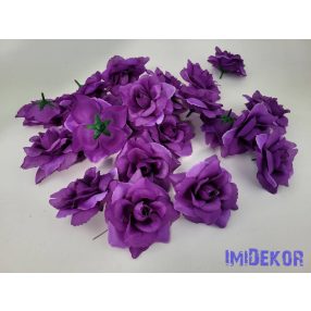 Nyílótt rózsa selyemvirág fej 9,5 cm - Lila